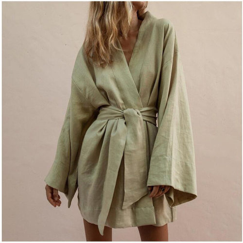 Long Sleeve Sashes Lace Up Dresses Women 2022 Spring Loose