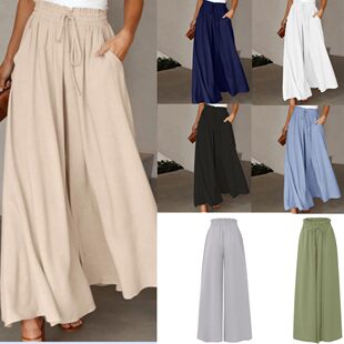 Women's wide leg pants with elastic waistband and wide legs