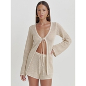 防晒套装 short beach 纯色性感针织沙滩比基尼泳衣罩衫 set women