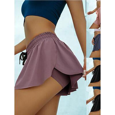 休闲运动防走光假两件裸感运动健身房瑜伽短裤女 Yoga sweatpants