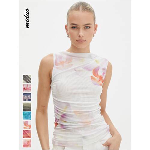 Fashionable patchwork pleated vest top时尚拼接褶皱背心上衣女