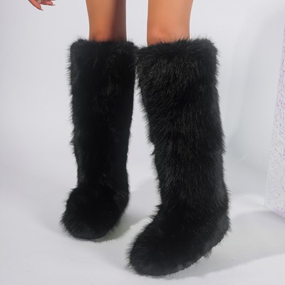 欧美时尚仿狐狸毛高筒及膝雪地靴皮草靴女 Fur Snow Boots Women