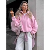 fleece 欧美秋冬羊羔绒宽松翻领套头卫衣摇粒绒女装 Fleece jumper