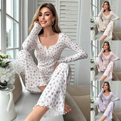 长裤 pajamas 家居服睡衣套装 外贸碎花长袖 女 homewear set women