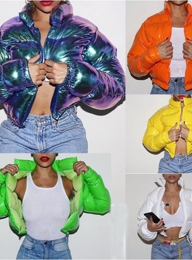 Large size women's bright bread jacket, down cotton jacket