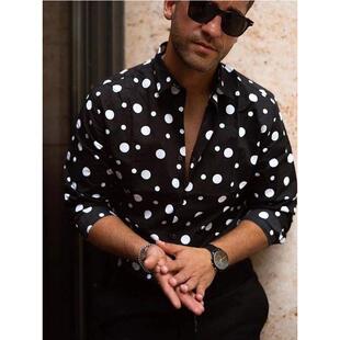 casual long sleeved Polka 波点印花长袖 print shirt 衬衣男 dot