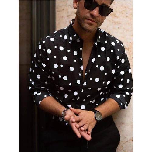 Polka-dot print casual long-sleeved shirt 波点印花长袖衬衣男