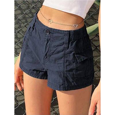 女士欧美风纯色工装口袋牛仔短裤European Solid Cargo Shorts
