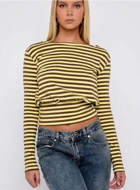 欧美时尚宽松长袖T恤上衣女 casual pullover t shirt tee women