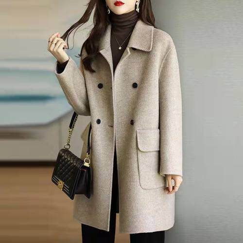 仿呢子外套女2023autumn winter women ladies long coats jacket