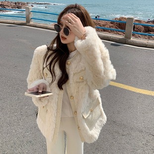 富家千金高级感外搭上衣毛呢大衣 软糯小个子香风仿羊羔绒外套女装