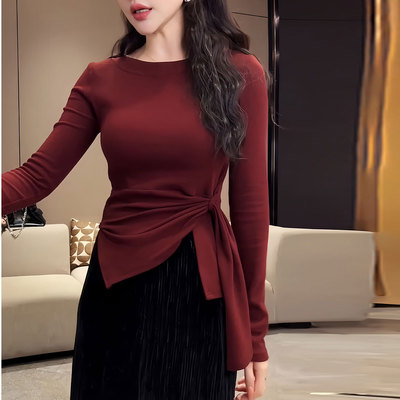 韩系设计感绑带收腰百搭显瘦长袖