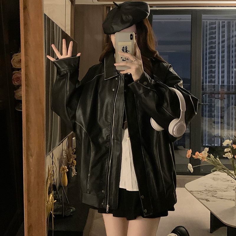 明星同款复古棕色黑色皮衣短外套女2025新款欧货美式机车夹克风衣