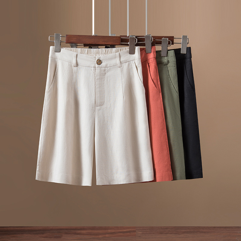 亚麻五分西装裤女夏季薄款网红大码胖mm休闲棉麻宽松高腰显瘦短裤