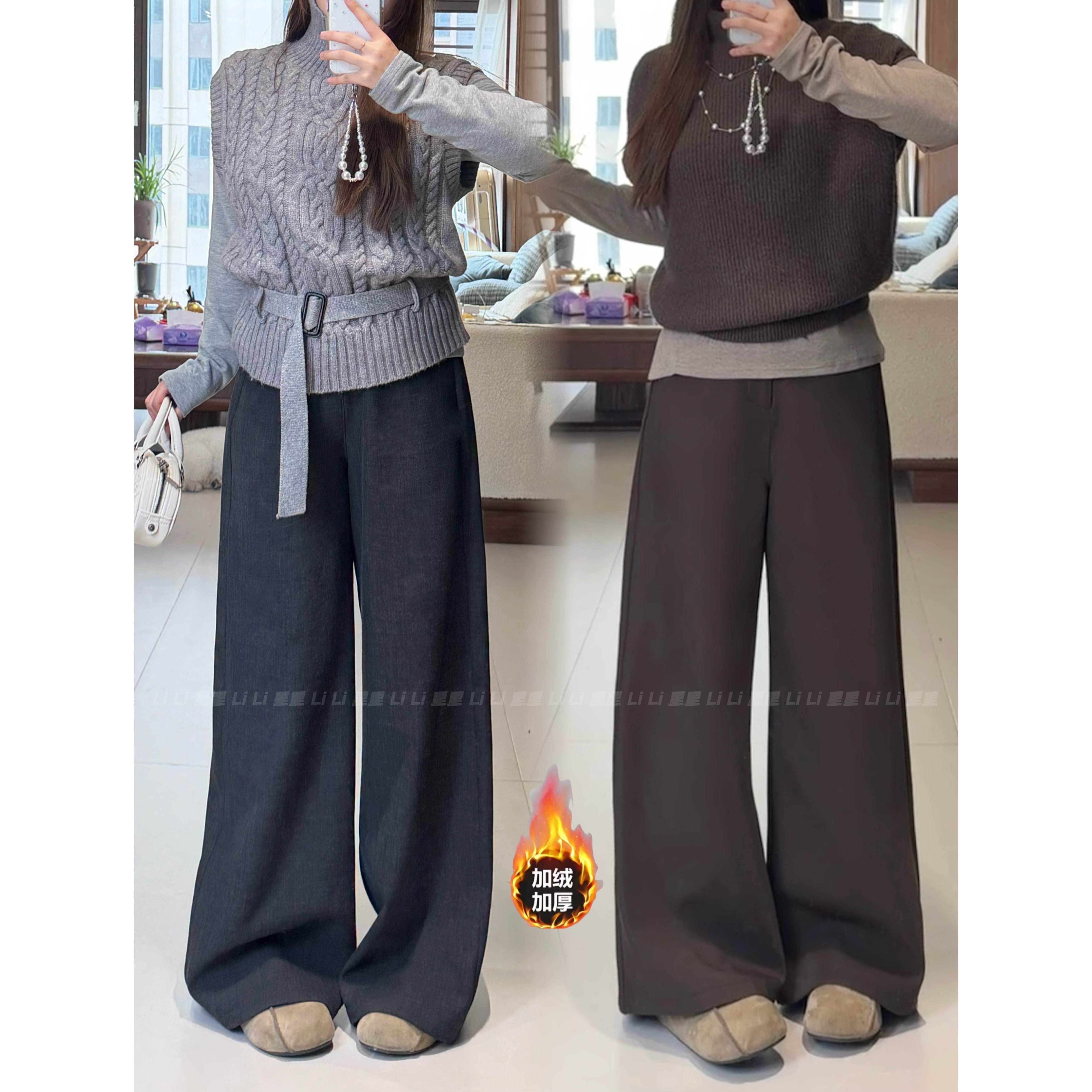 胖MM2025秋冬高级感弯刀西裤加绒百搭高腰显瘦阔腿裤休闲长裤女,女装/女士精品,大码裤装,淘宝优惠券,粉丝福利购,淘宝优惠卷