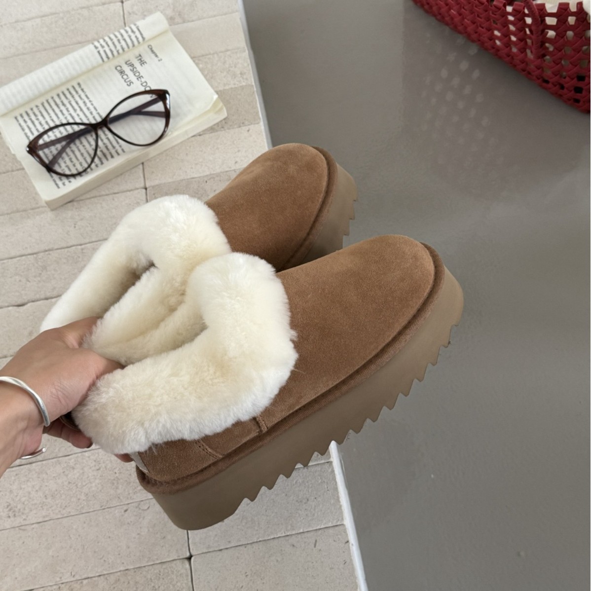 桑坡棉靴厚底雪地靴妮塔短靴皮毛一体大喜庆休闲保暖棉鞋增高舒适