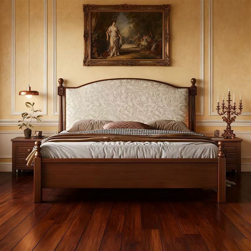 美式中古风全实木床1.5米家用轻奢复古风提花绒布1.8米双人软包床