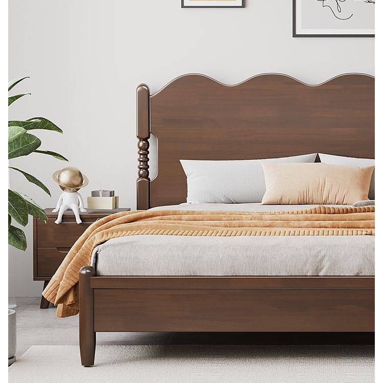 胡桃色实木床复古简约双人床1米8波浪床1米5北欧主卧轻奢储物床