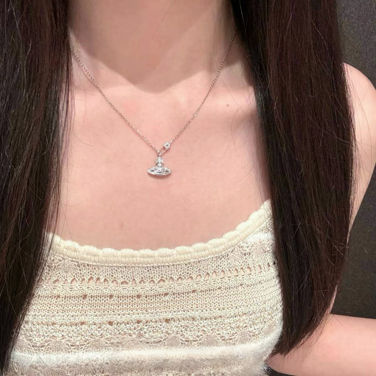西太后别针土星s999纯银项链女款吊坠轻奢高级感闪钻锁骨链送女友