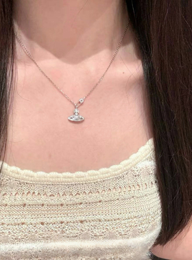 西太后别针土星s999纯银项链女款吊坠轻奢高级感闪钻锁骨链送女友