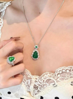 天然玉髓项链绿葫芦吊坠s925纯银