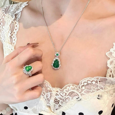 天然玉髓项链绿葫芦吊坠s925纯银