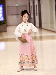 中国风马面裙女童2024新款春秋季套装儿童古风中大童汉服唐装春款
