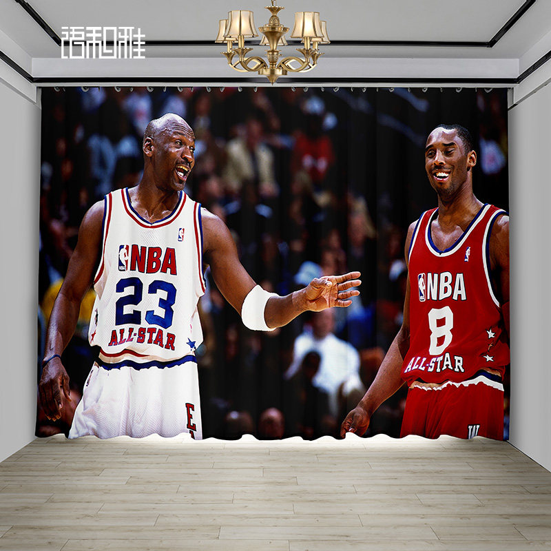 nba科比球队窗帘来图定制球星背景布男生宿舍卧室飘窗遮光隔断帘
