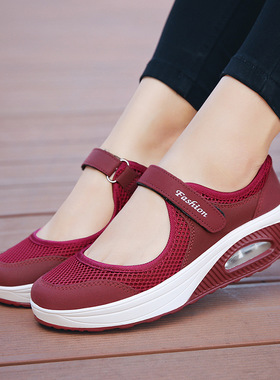 秋季跨境新款女鞋妈妈鞋轻便时尚网面鞋休闲鞋鞋魔术贴大码42
