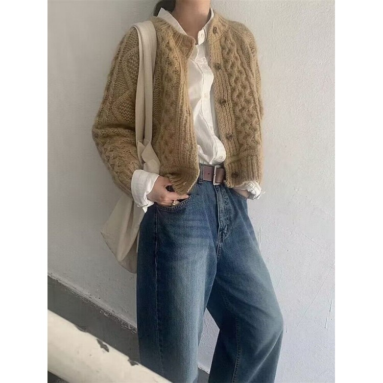 重工九股加厚100%山羊绒开衫女2025秋冬新款麻花短款针织毛衣外套,女装/女士精品,羊绒衫,淘宝优惠券,粉丝福利购,淘宝优惠卷