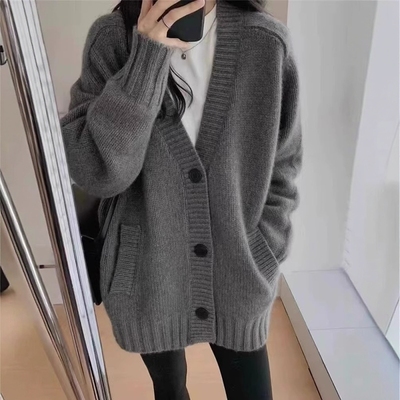 100%纯山羊绒开衫女中长款