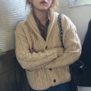 翻领复古加厚宽松针织毛衣外套 法式 100%山羊绒开衫 女2025秋冬新款