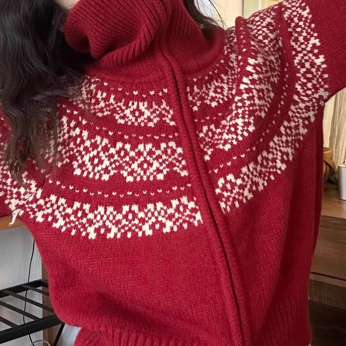 100%山羊绒复古提花翻领拉链加厚毛衣外套女25秋冬费尔岛针织开衫,女装/女士精品,羊绒衫,淘宝优惠券,粉丝福利购,淘宝优惠卷