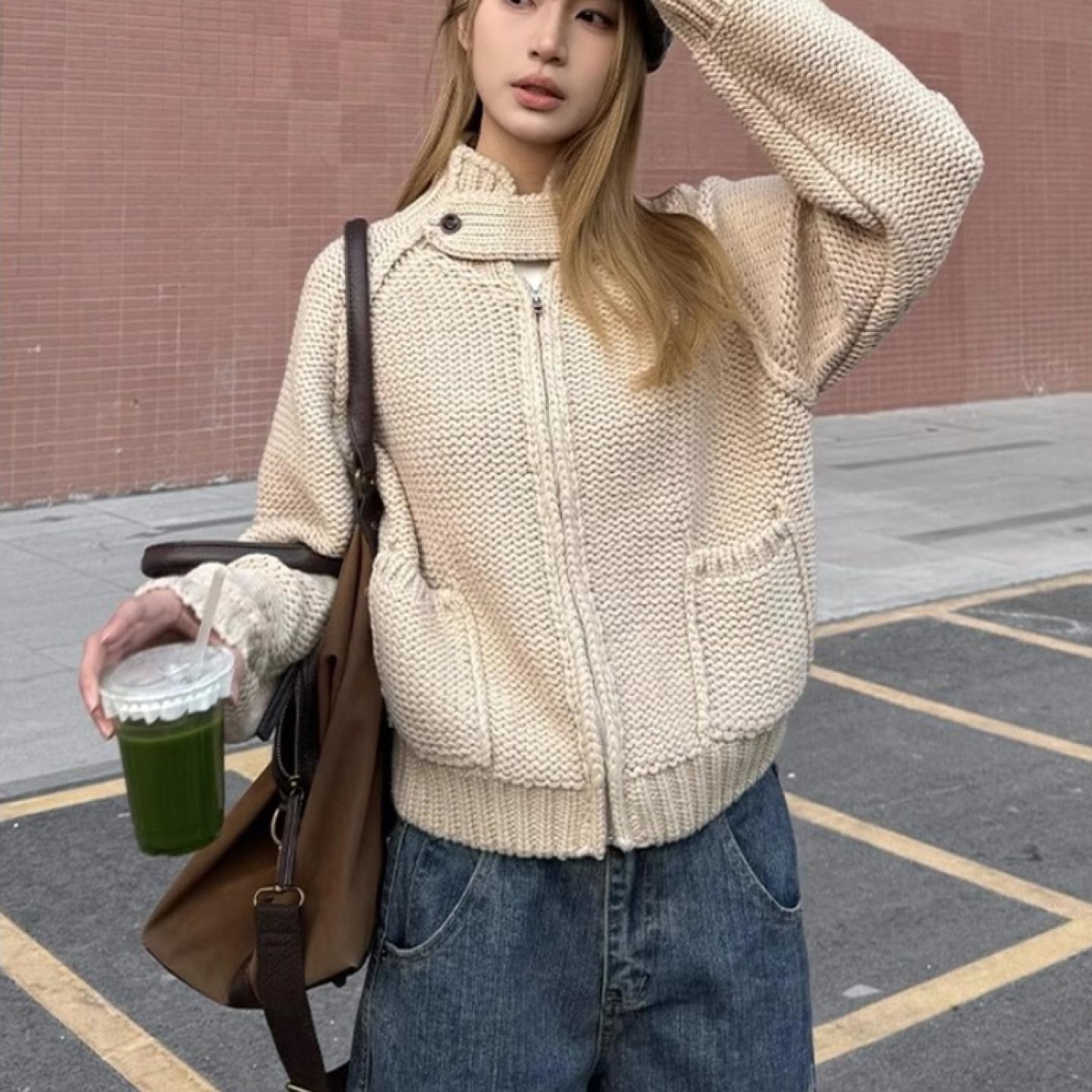 重工加厚100%山羊绒开衫女