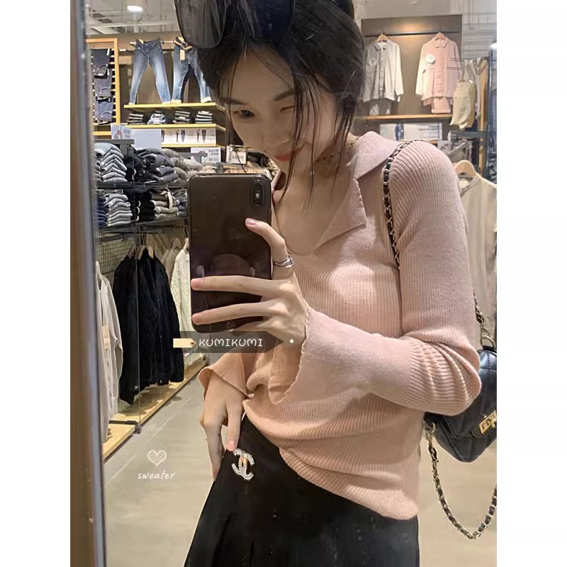 100%山羊绒修身长袖针织衫女毛衣