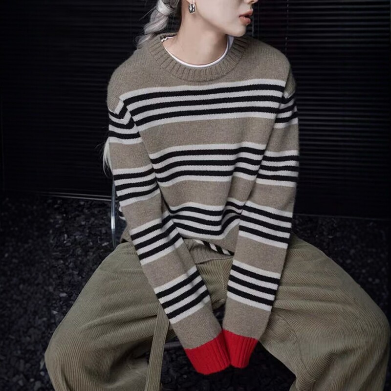 100%纯山羊绒毛衣女条纹2025秋冬新款拼色加厚宽松套头针织打底衫,女装/女士精品,羊绒衫,淘宝优惠券,粉丝福利购,淘宝优惠卷