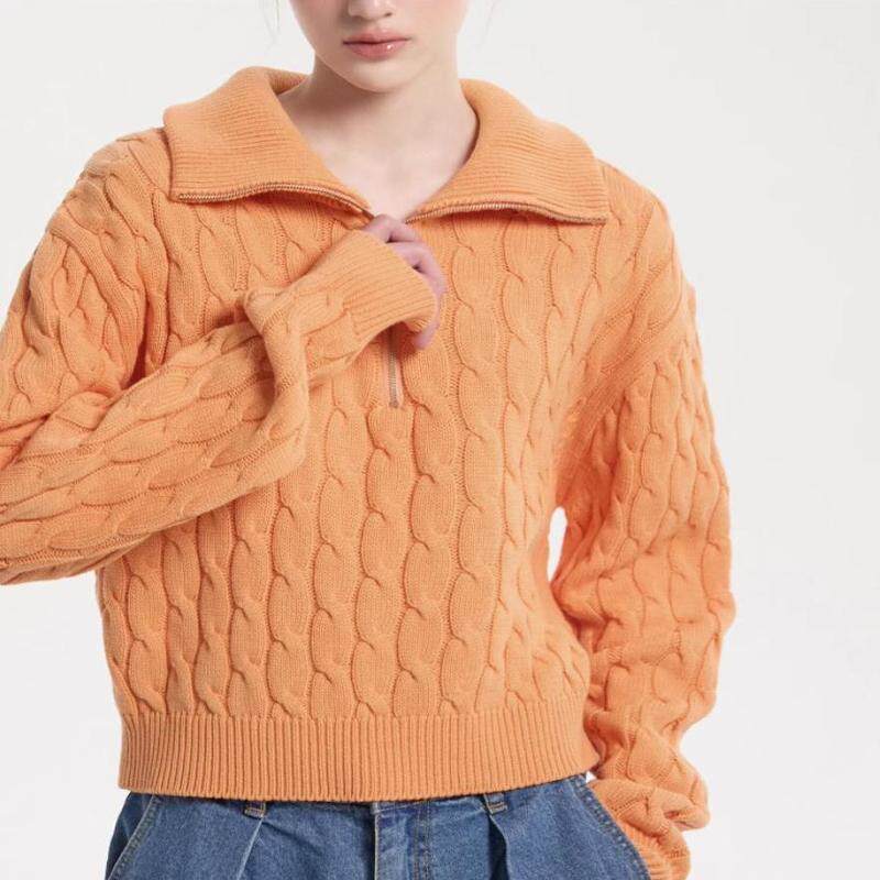 2025秋冬新款100%山羊绒毛衣女高领半拉链麻花宽松加厚针织打底衫