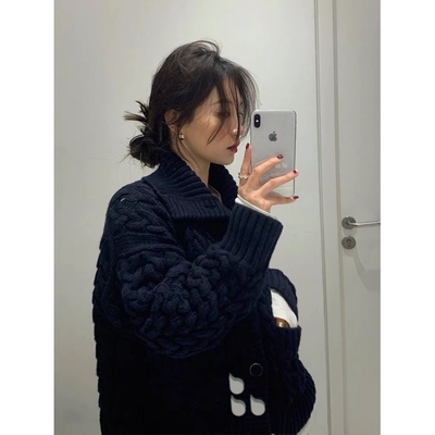 100%山羊绒针织开衫女八股加厚