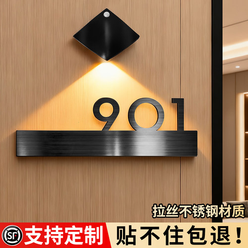 不锈钢带感应灯包厢入户门门牌