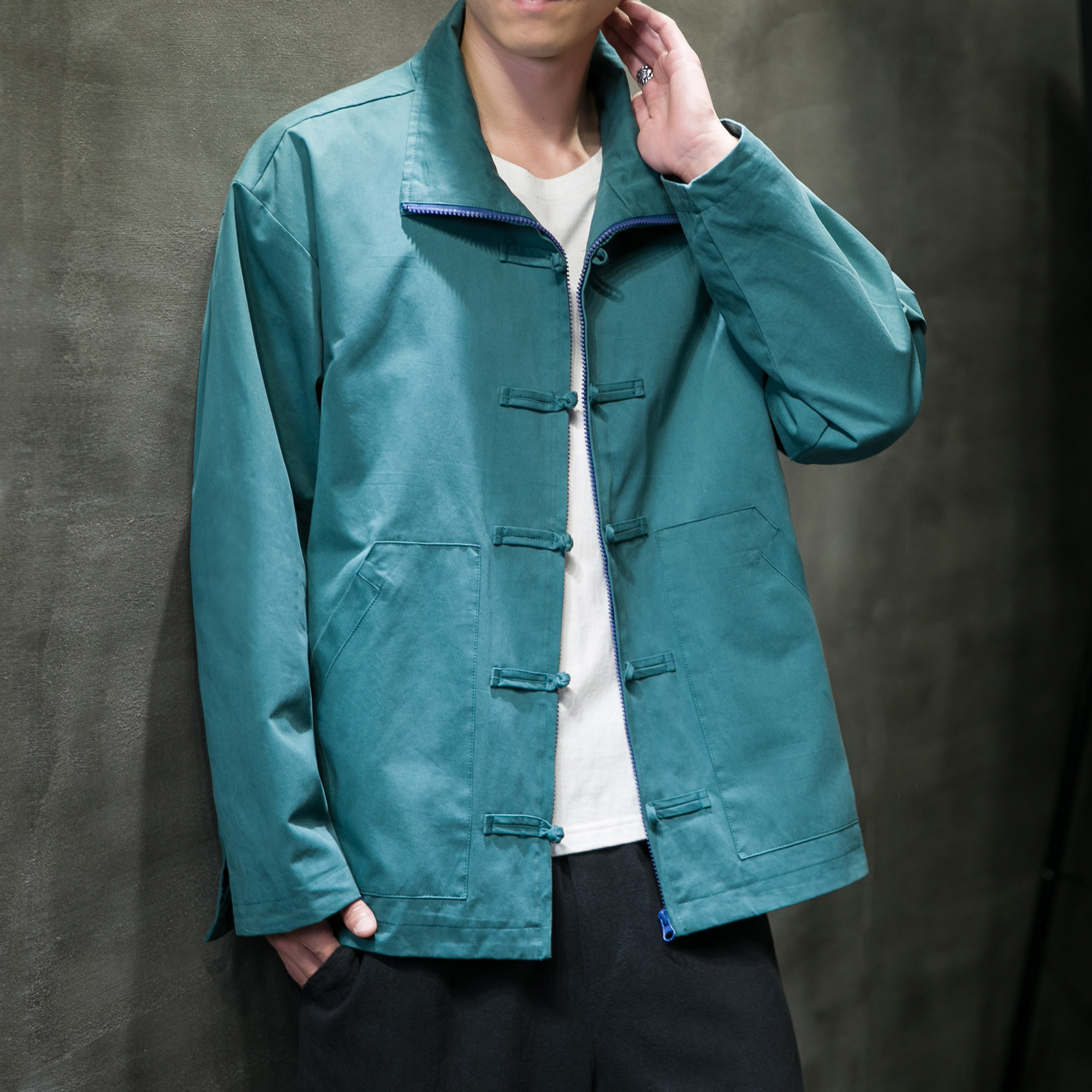 TANG MENS SPRING AND AUTUMN CHINESE STYLE MENS RETRO STYLE JACKET PLUS FAT PLUS SIZE LOOSE YOUTH HANFU JACKET TIDE