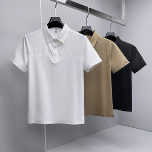 26夏季新款提花纯色商务冰丝无痕修身POLO衫翻领短袖5005-P88挂白，男装T恤，钱塘6023