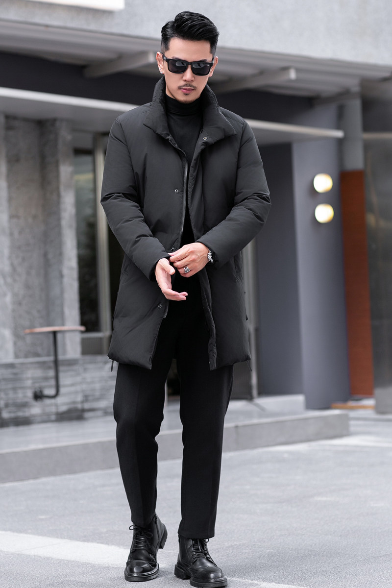 主推商务加厚新款男士中长款90白鸭绒羽绒服9818-P355模特长期款,男装羽绒服,钱塘6023
