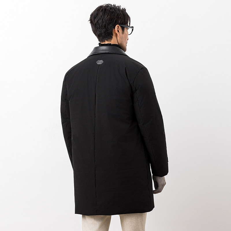 超柔蛋白冬季新款皮料拼接中长款羽绒服男90白鸭绒9823-P345大叔,男装羽绒服,钱塘6023