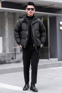 主推2024假两件针织双领加厚新款男90白鸭绒羽绒服9808-P330模特图片