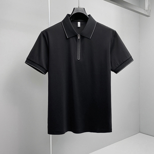 2026夏季新款拉链纯色商务冰丝修身POLO衫翻领短袖3021-P88挂黑，男装T恤，钱塘6023