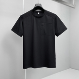 老钱2026夏季新款男士拼接圆领短袖T恤冰丝抗菌半袖Y008-P73挂白，男装T恤，钱塘6023