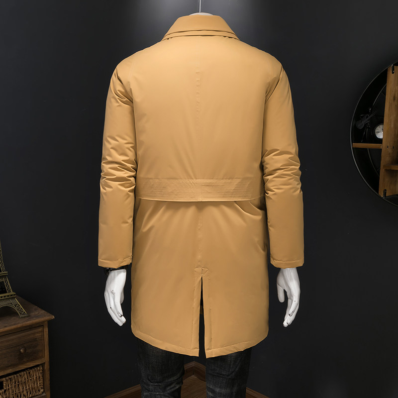 超柔蛋白新款拼接双领中长款商务羽绒服90白鸭绒9830-P345假模卡,男装羽绒服,钱塘6023