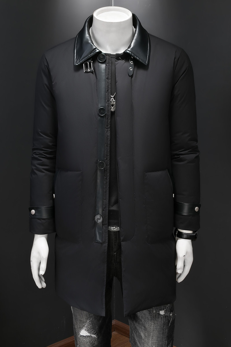 超柔蛋白冬季新款皮料拼接中长款羽绒服男90白鸭绒9823-P345假模,男装羽绒服,钱塘6023