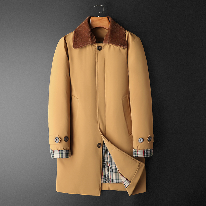 新款老钱风可脱卸灯芯绒拼接双领中长款羽绒服男9828-P345平铺卡，男装羽绒服，钱塘6023