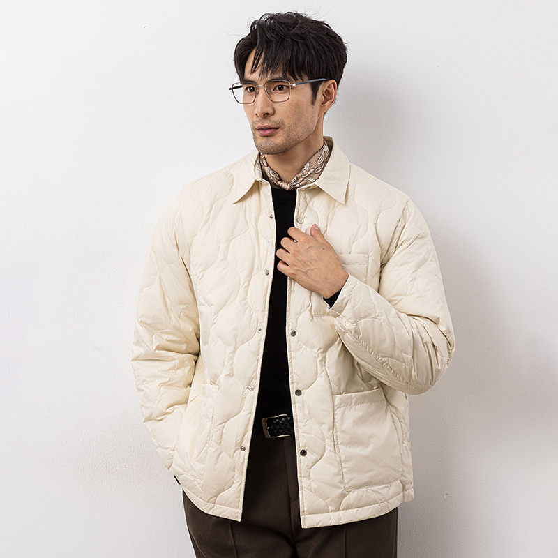 2025冬季新款男士90白鹅绒羽绒服鹅绒8891-P325 大叔模特米白，男装羽绒服，钱塘6023